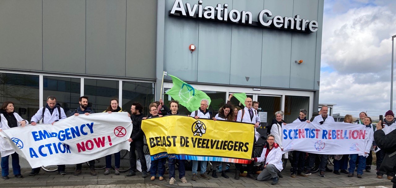 Scientist Rebellion in front of the Aviation Centre of Eindhoven airport
